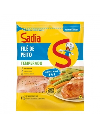 Filé De Peito De Frango Temperado Sem Pele Sem Osso Sadia 1Kg