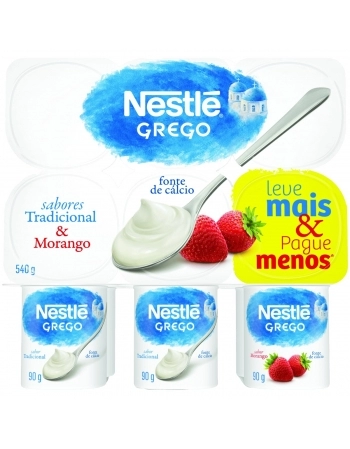 Iogurte Grego Tradicional Mais Morango Nestlé Bandeja 540g