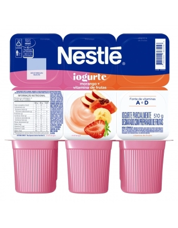 Iogurte Polpa Morango e Vitaminas de Frutas Nestlé Bandeja 510g